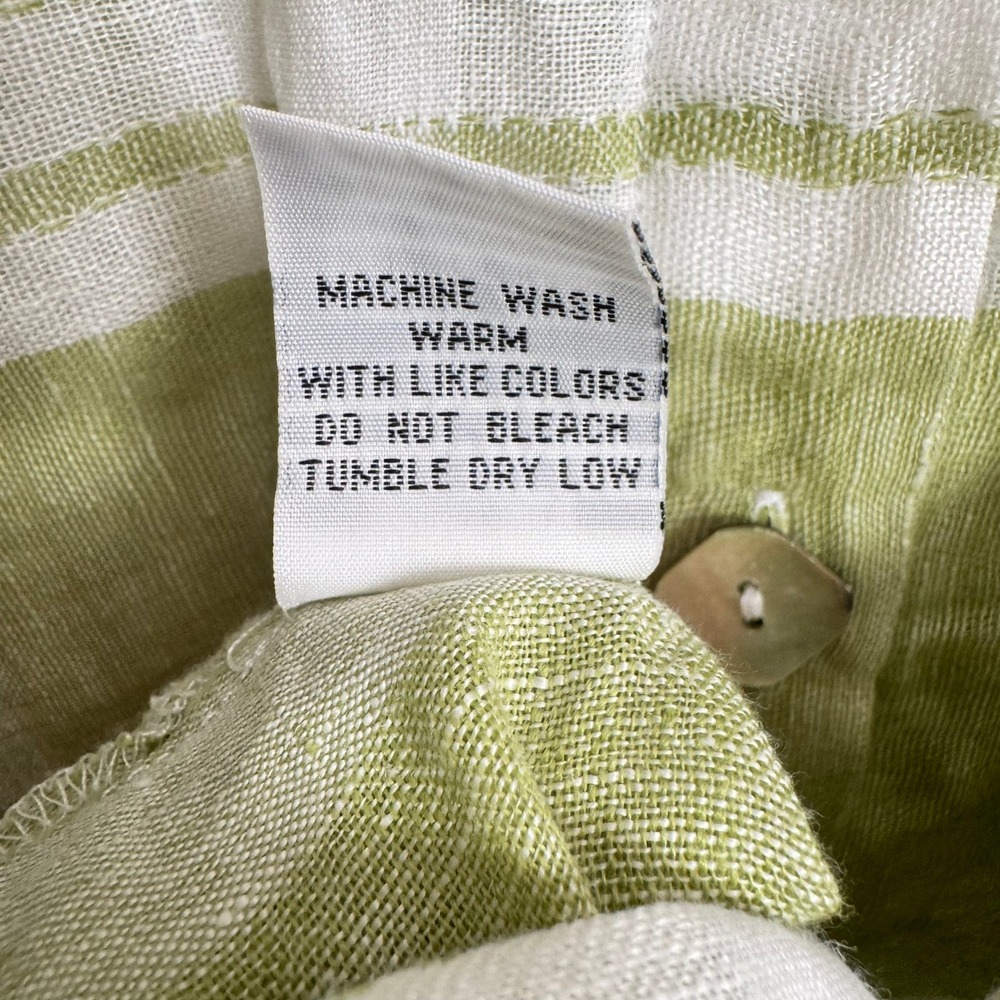 Habitat Womens Size L 100% Linen Striped Button Down Shirt Green White Relaxed - Picture 5 of 7